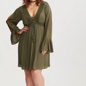 TORRID OLIVE GAUZE LACE-UP SKATER DRESS